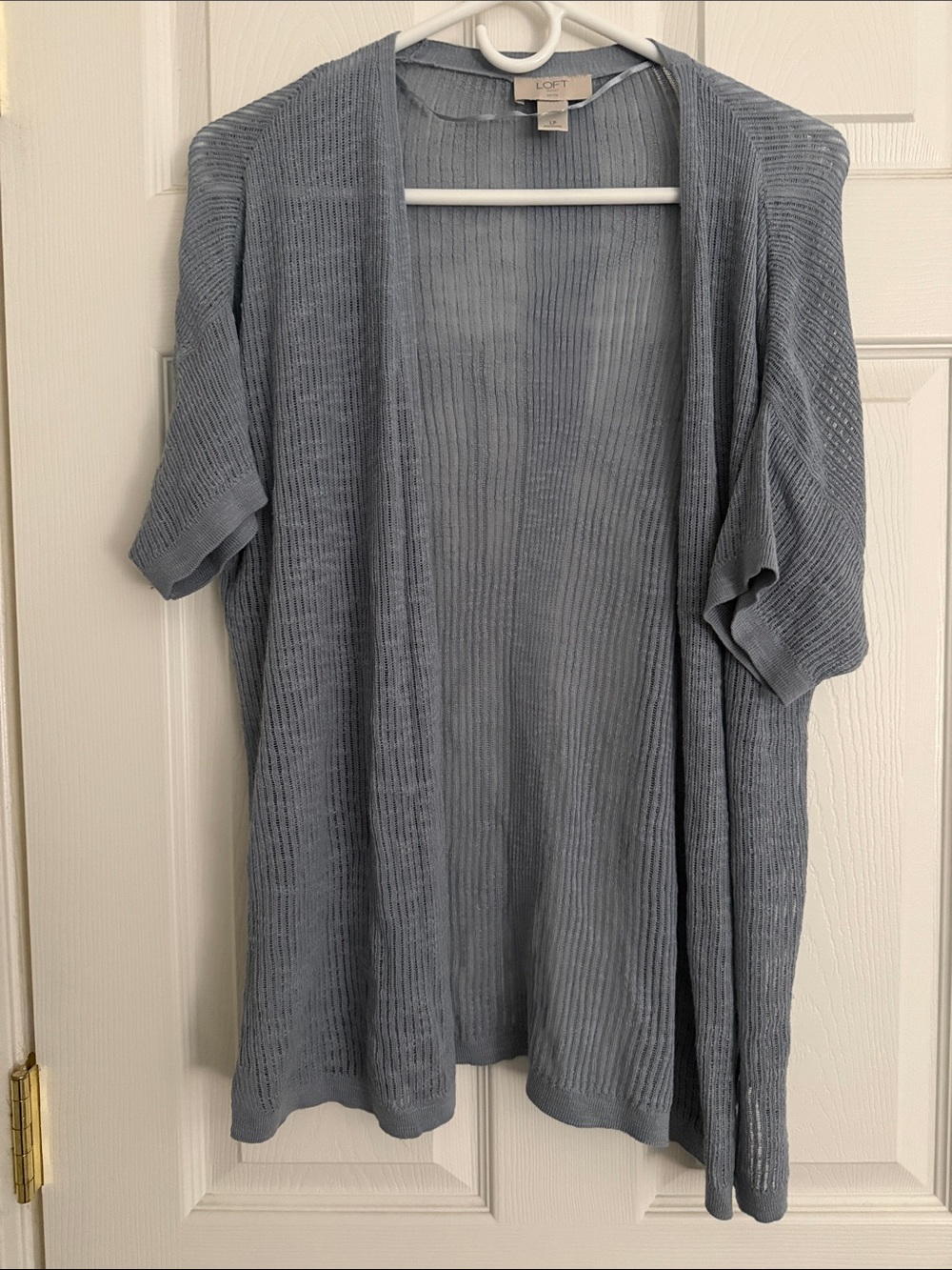 LOFT Light Blue Open-Front Ribbed Short-Sleeve Cardigan